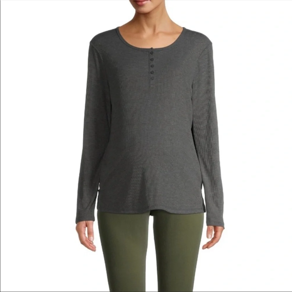 Maternity Women's Long Sleeve Henley T-Shirt - Picture 2 of 6